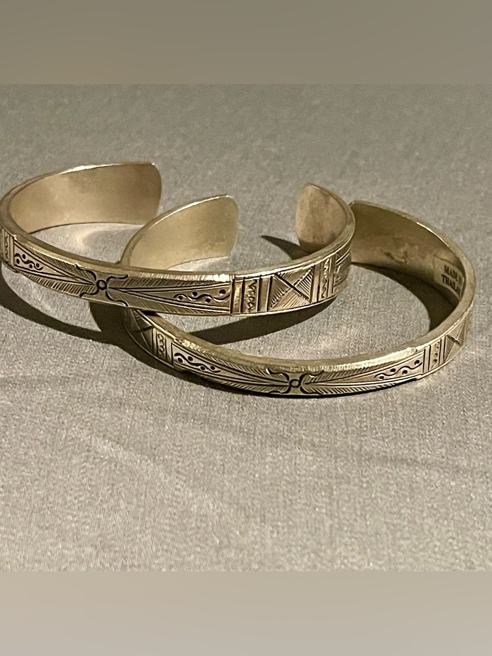 Hand-Engraved Silver Cuff Bracelet - Elegant Tribal Motif Pair Jewelry